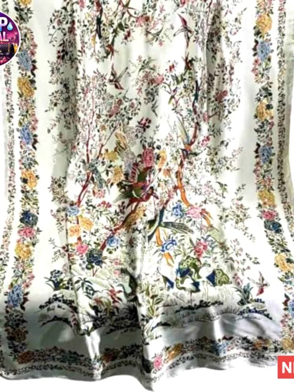Polyester Silk Feeling Scarf Long Lightweight Shawl Floral Pattern